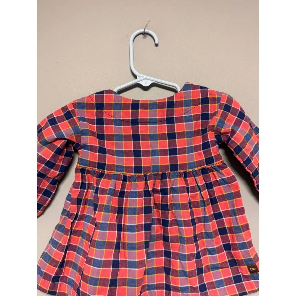 Tea Collection Baby Girls Plaid Long Sleeve Button Front‎ Dress Red Navy 3-6M